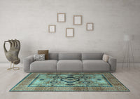 Machine Washable Oriental Light Blue Modern Rug, wshabs4135lblu