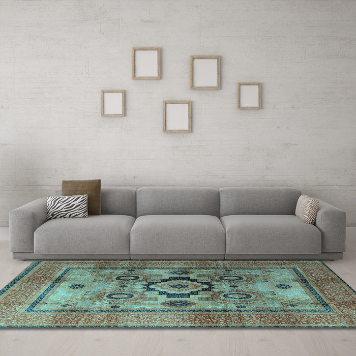 Machine Washable Oriental Light Blue Modern Rug in a Living Room, wshabs4135lblu