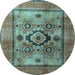 Round Machine Washable Oriental Light Blue Modern Rug, wshabs4135lblu