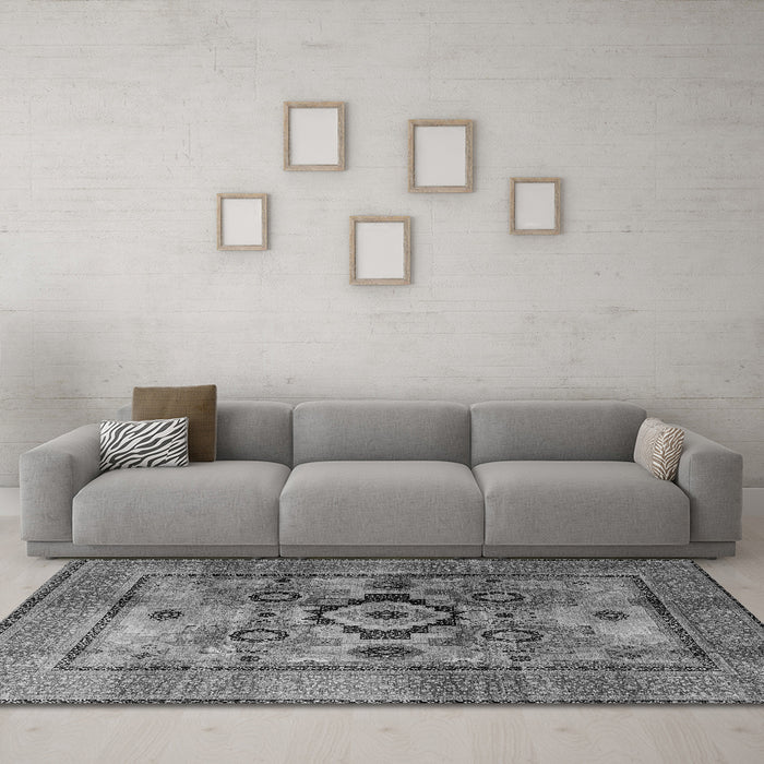 Machine Washable Oriental Gray Modern Rug in a Living Room,, wshabs4135gry