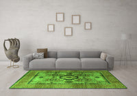 Machine Washable Oriental Green Modern Rug, wshabs4135grn