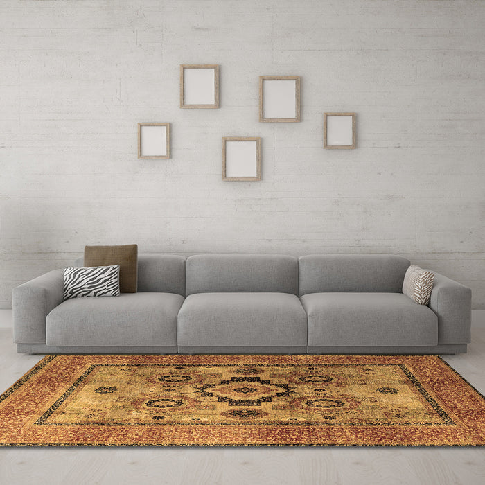 Machine Washable Oriental Brown Modern Rug in a Living Room,, wshabs4135brn