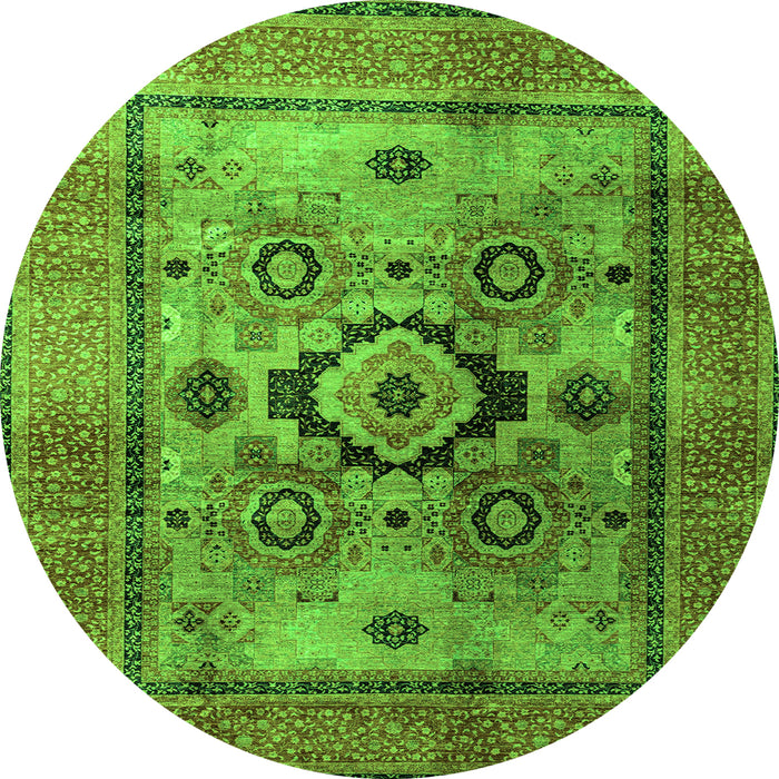 Round Machine Washable Oriental Green Modern Area Rugs, wshabs4135grn