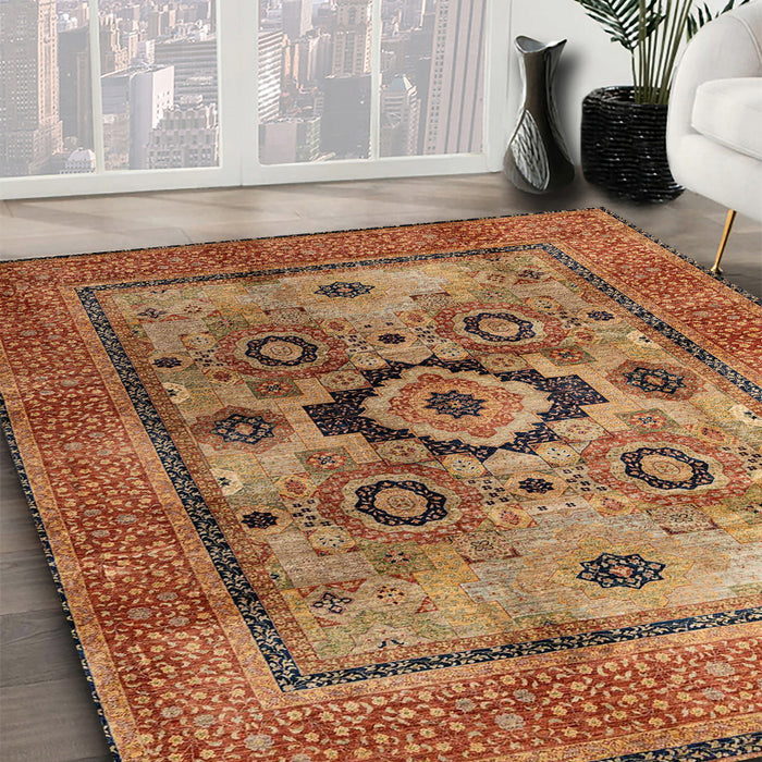 Abstract Red Oriental Rug in Family Room, abs4135