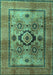 Machine Washable Oriental Turquoise Modern Area Rugs, wshabs4135turq