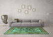 Machine Washable Oriental Turquoise Modern Area Rugs in a Living Room,, wshabs4135turq