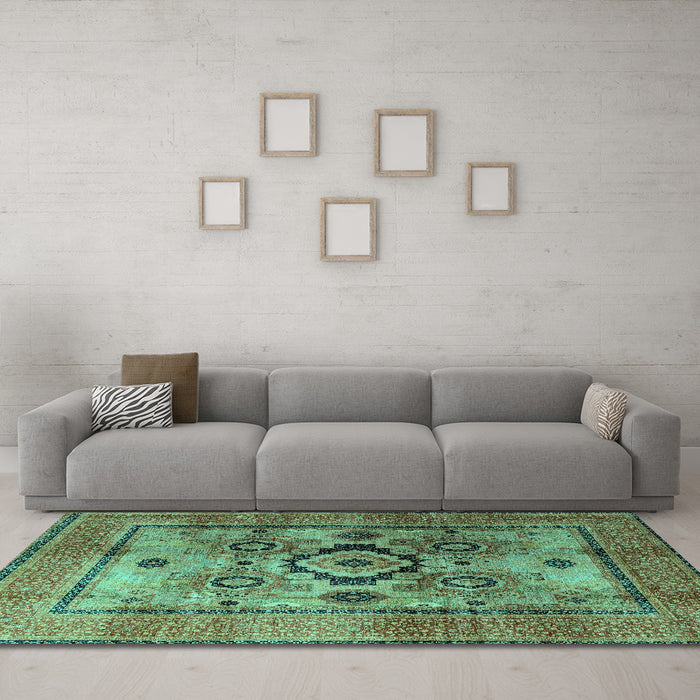Machine Washable Oriental Turquoise Modern Area Rugs in a Living Room,, wshabs4135turq