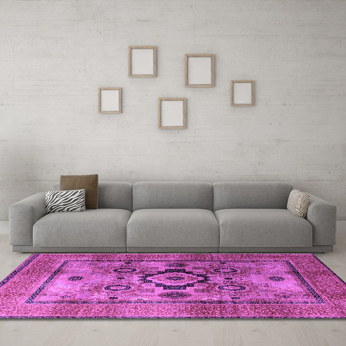 Machine Washable Oriental Purple Modern Area Rugs in a Living Room, wshabs4135pur