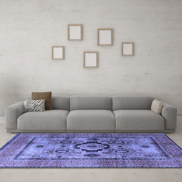 Machine Washable Oriental Blue Modern Rug in a Living Room, wshabs4135blu