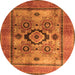 Round Machine Washable Oriental Orange Modern Area Rugs, wshabs4135org