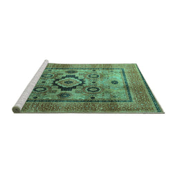 Sideview of Machine Washable Oriental Turquoise Modern Area Rugs, wshabs4135turq