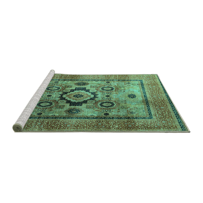 Sideview of Machine Washable Oriental Turquoise Modern Area Rugs, wshabs4135turq