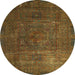 Round Abstract Red Brown Oriental Rug, abs4136