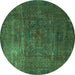 Round Machine Washable Oriental Turquoise Modern Area Rugs, wshabs4136turq