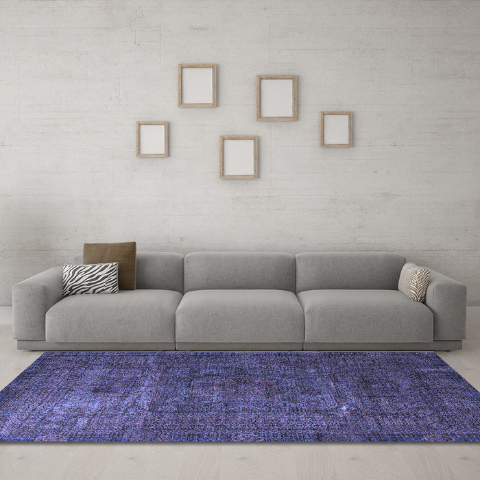 Machine Washable Oriental Blue Modern Rug in a Living Room, wshabs4136blu