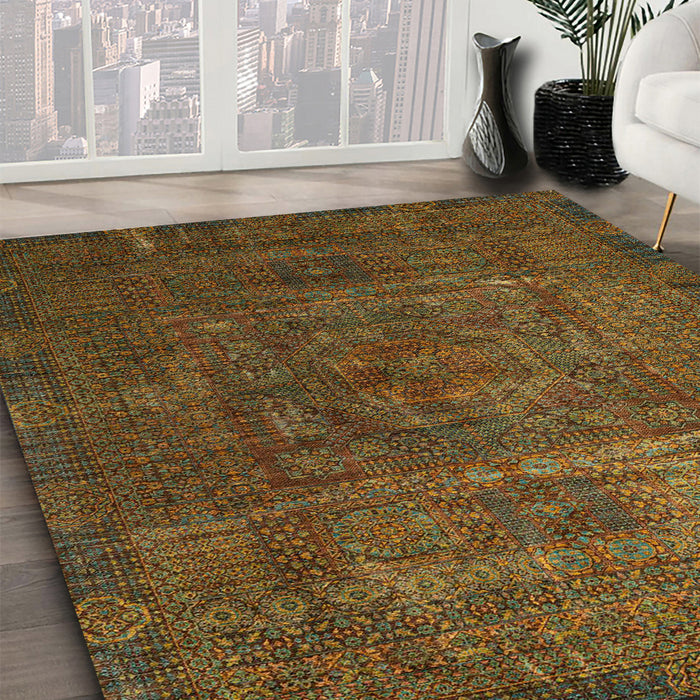 Abstract Red Brown Oriental Rug in Family Room, abs4136