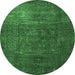 Round Machine Washable Oriental Emerald Green Modern Area Rugs, wshabs4136emgrn