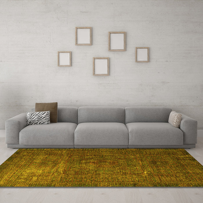 Machine Washable Oriental Yellow Modern Rug in a Living Room, wshabs4136yw