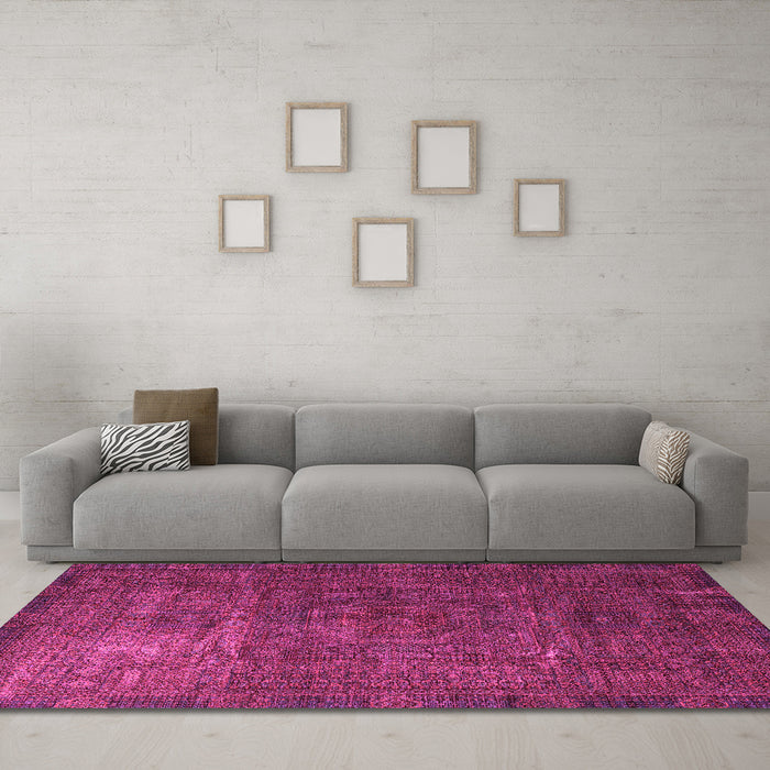 Machine Washable Oriental Pink Modern Rug in a Living Room, wshabs4136pnk