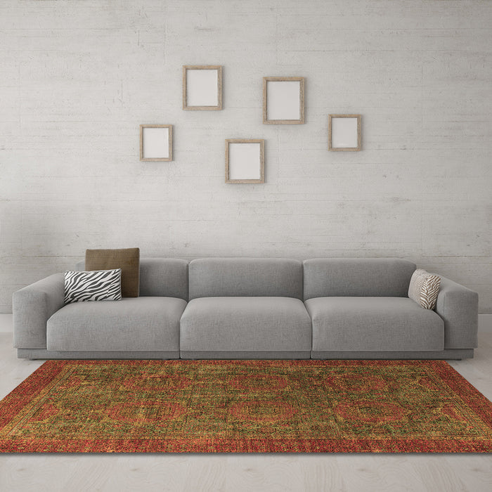 Machine Washable Oriental Brown Modern Rug in a Living Room,, wshabs4137brn
