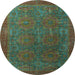 Round Machine Washable Oriental Light Blue Modern Rug, wshabs4137lblu