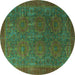 Round Oriental Turquoise Modern Rug, abs4137turq