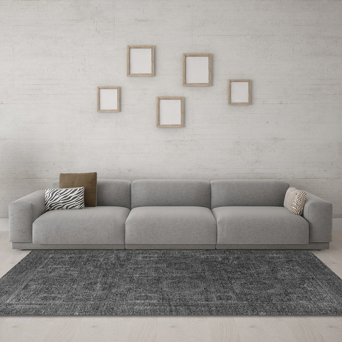 Machine Washable Oriental Gray Modern Rug in a Living Room,, wshabs4137gry
