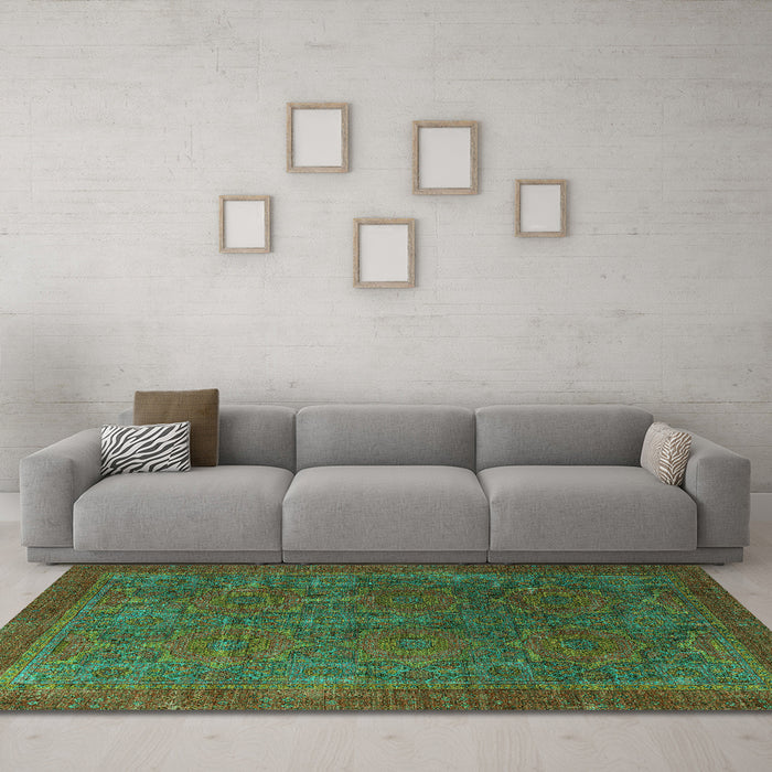 Machine Washable Oriental Turquoise Modern Area Rugs in a Living Room,, wshabs4137turq
