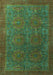 Machine Washable Oriental Turquoise Modern Area Rugs, wshabs4137turq