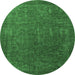 Round Machine Washable Oriental Emerald Green Modern Area Rugs, wshabs4137emgrn