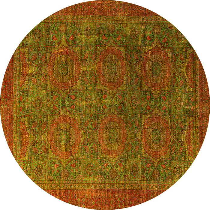 Round Machine Washable Oriental Yellow Modern Rug, wshabs4137yw