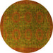 Round Machine Washable Oriental Yellow Modern Rug, wshabs4137yw