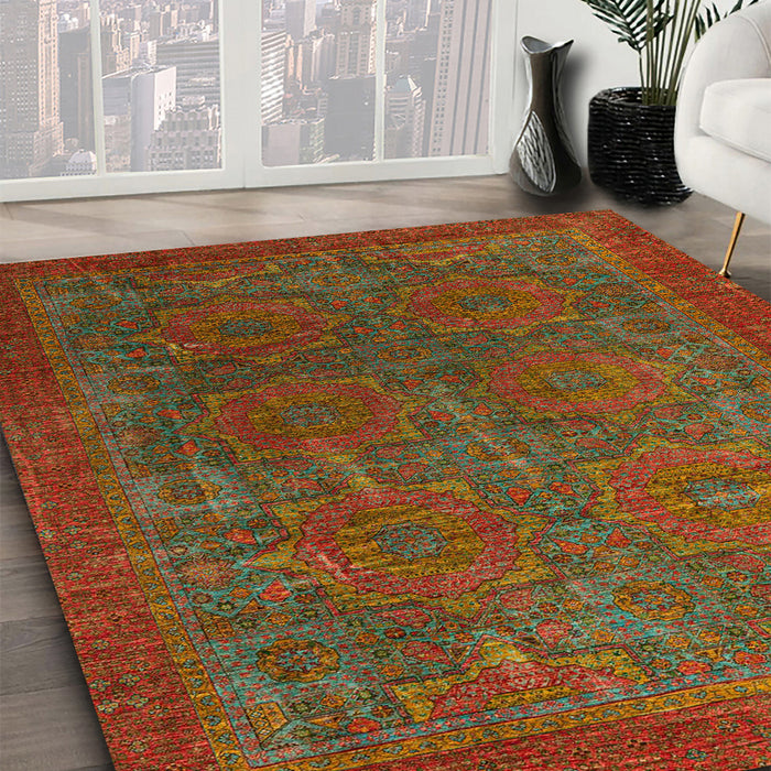 Abstract Red Oriental Rug in Family Room, abs4137