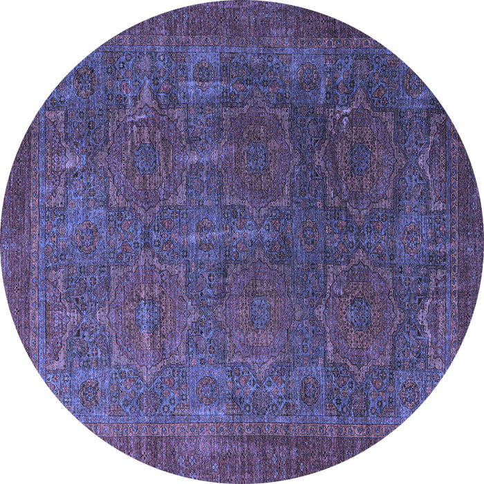 Round Machine Washable Oriental Blue Modern Rug, wshabs4137blu