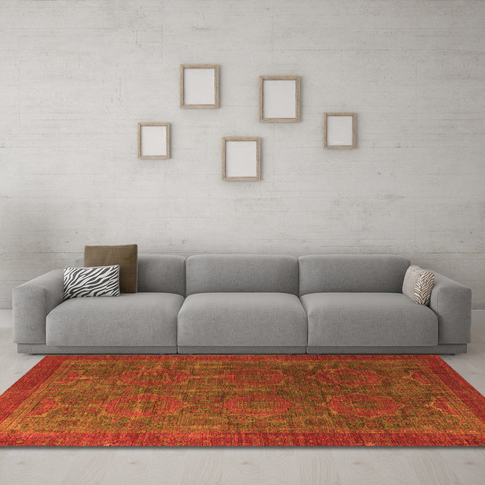 Machine Washable Oriental Orange Modern Area Rugs in a Living Room, wshabs4137org
