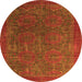 Round Machine Washable Oriental Orange Modern Area Rugs, wshabs4137org