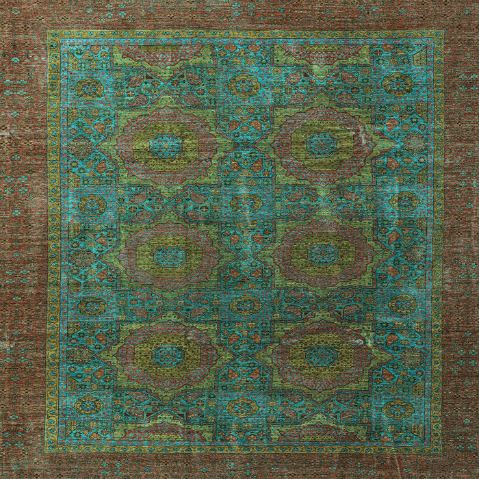 Square Machine Washable Oriental Light Blue Modern Rug, wshabs4137lblu