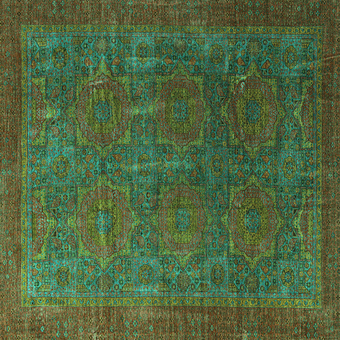 Square Machine Washable Oriental Turquoise Modern Area Rugs, wshabs4137turq