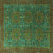 Square Machine Washable Oriental Turquoise Modern Area Rugs, wshabs4137turq