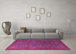 Machine Washable Oriental Purple Modern Area Rugs in a Living Room, wshabs4137pur