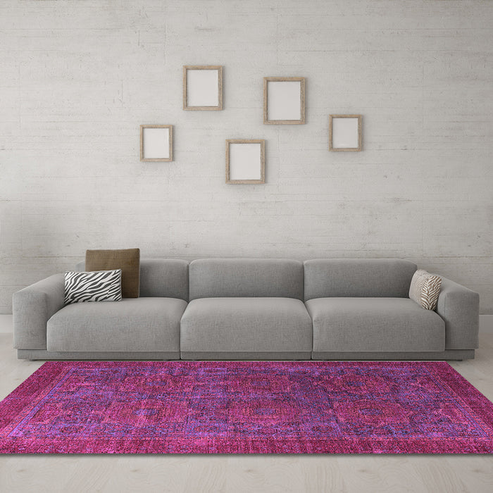 Machine Washable Oriental Purple Modern Area Rugs in a Living Room, wshabs4137pur