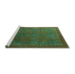 Sideview of Machine Washable Oriental Turquoise Modern Area Rugs, wshabs4137turq
