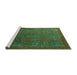 Sideview of Machine Washable Oriental Turquoise Modern Area Rugs, wshabs4137turq