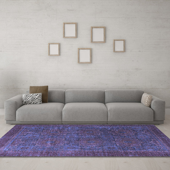 Machine Washable Oriental Blue Modern Rug in a Living Room, wshabs4137blu