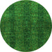 Round Machine Washable Oriental Green Modern Area Rugs, wshabs4138grn