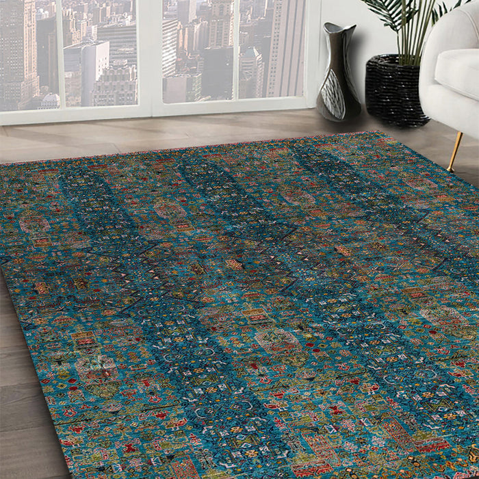 Abstract Taupe Brown Oriental Rug in Family Room, abs4138