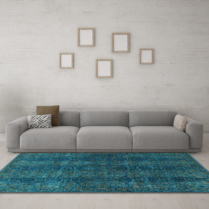 Machine Washable Oriental Light Blue Modern Rug in a Living Room, wshabs4138lblu