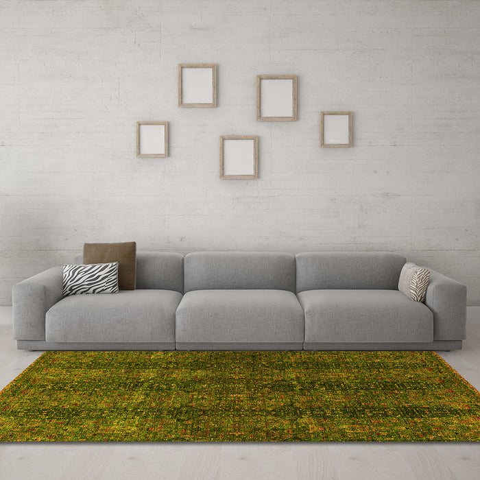 Machine Washable Oriental Yellow Modern Rug in a Living Room, wshabs4138yw
