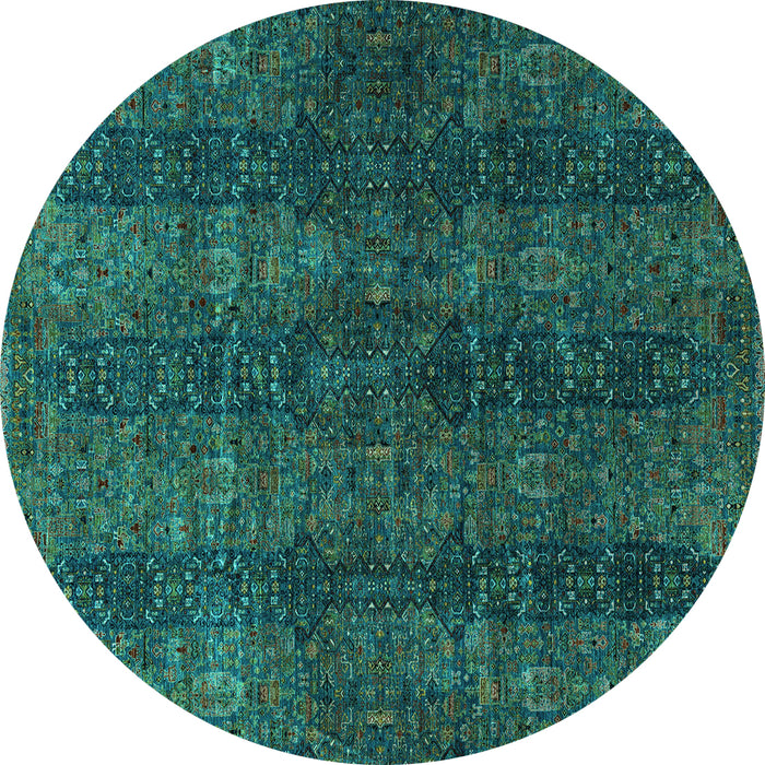 Round Machine Washable Oriental Turquoise Modern Area Rugs, wshabs4138turq