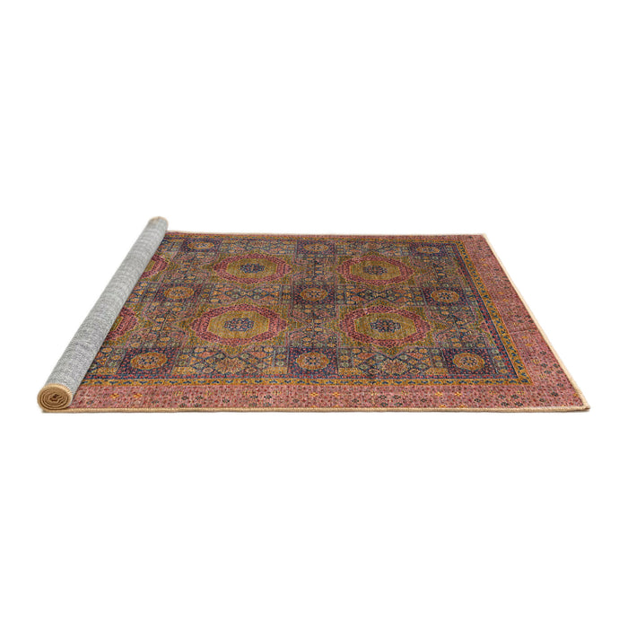 Sideview of Machine Washable Abstract Brown Red Rug, wshabs4139